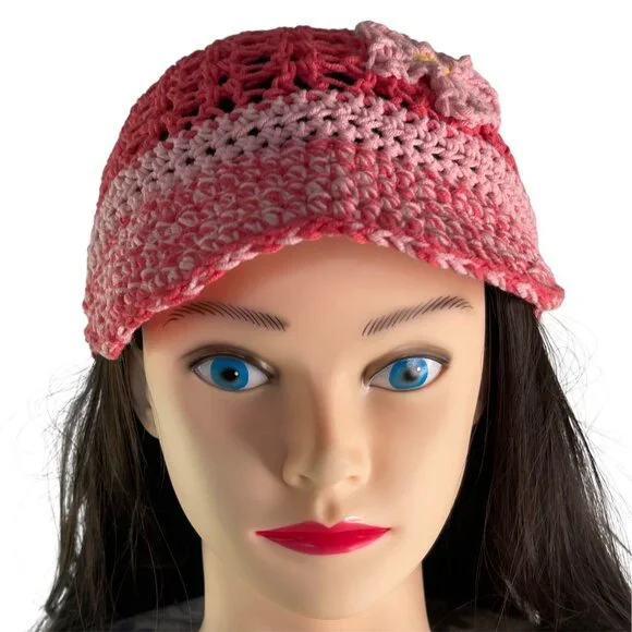 Crochet Baseball Cap Ponytail Hat Breathable Pattern Pink Adult Size Handmade - Picture 4 of 8